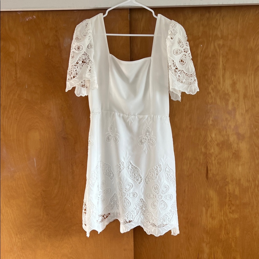 Adelyn Rae White Eyelet Puff Sleeve Mini Dress